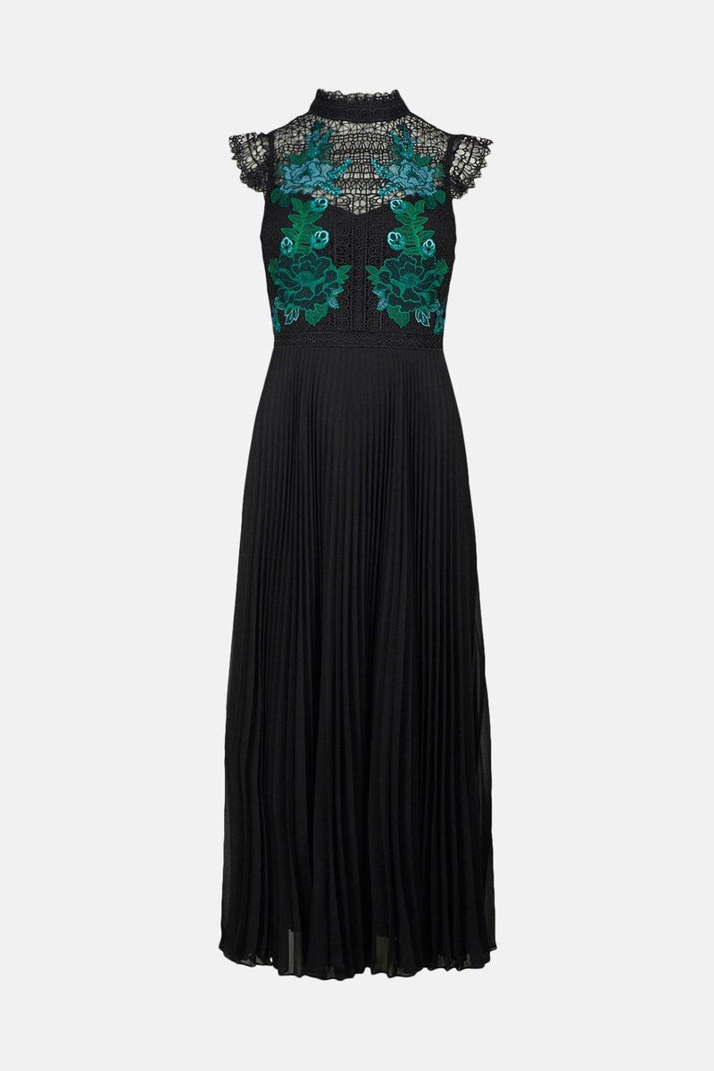 KAREN MILLEN Guipure Lace Embroidered Pleat Midi Dress | endource KAREN MILLEN Guipure Lace Embroidered Pleat Midi Dress | endource