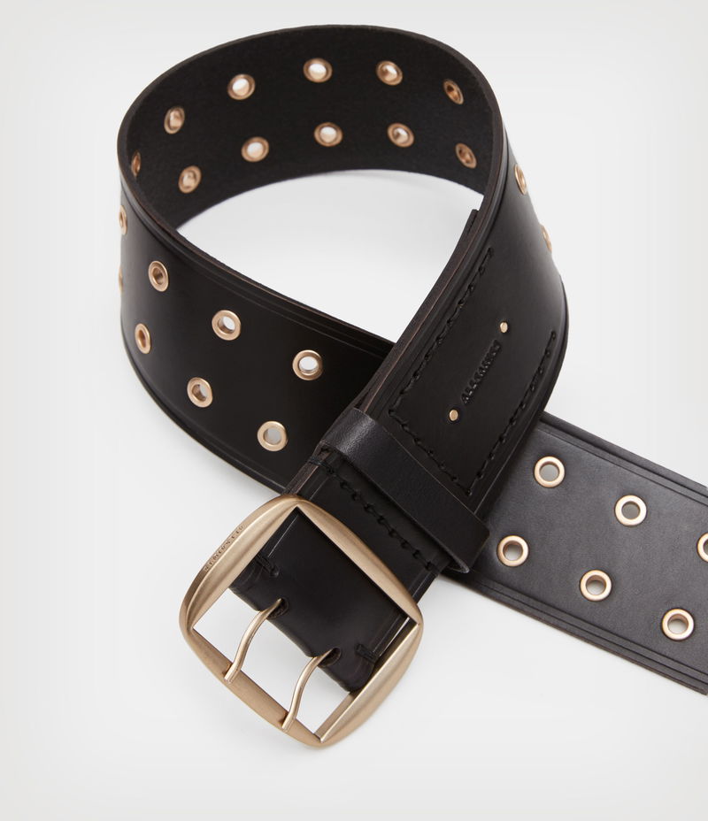 Daisie Leather Eyelet Belt BLACK/WARM BRASS