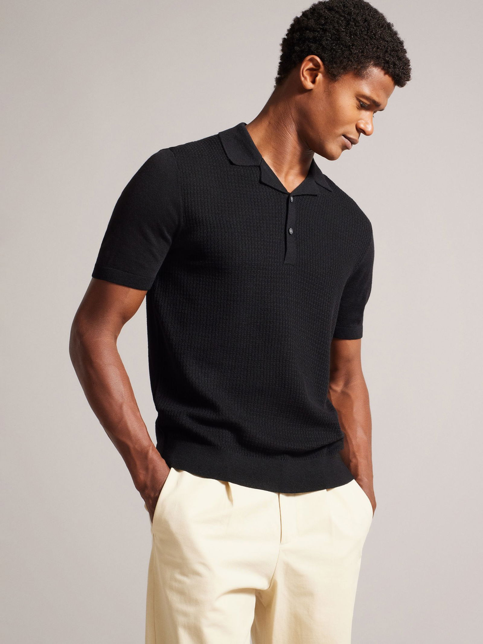 TED BAKER Adio Textured Polo Shirt in Black | Endource