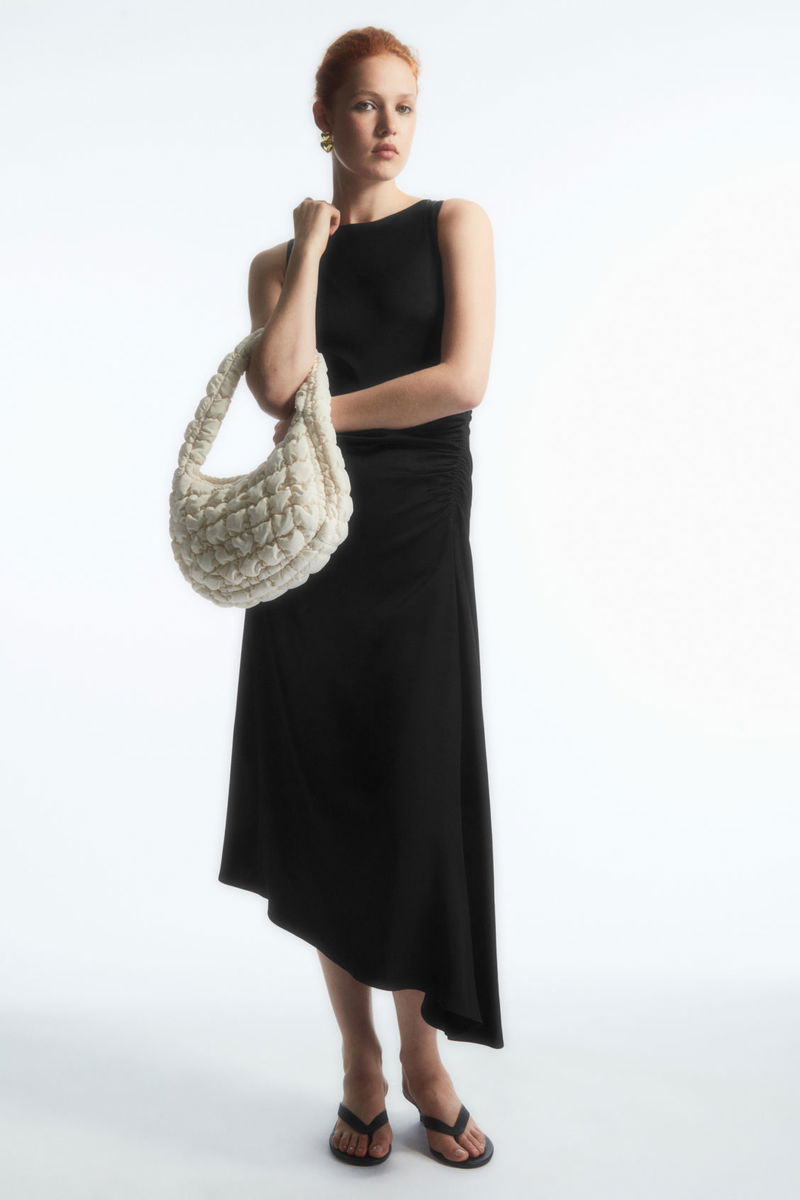 navy blue dress for baby girl Trust Me—Your Wardrobe Needs This COS Gathered Midi Dress