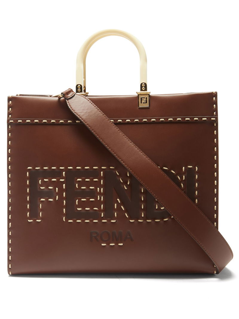 FENDI Sunshine Leather Tote Bag in Burgundy