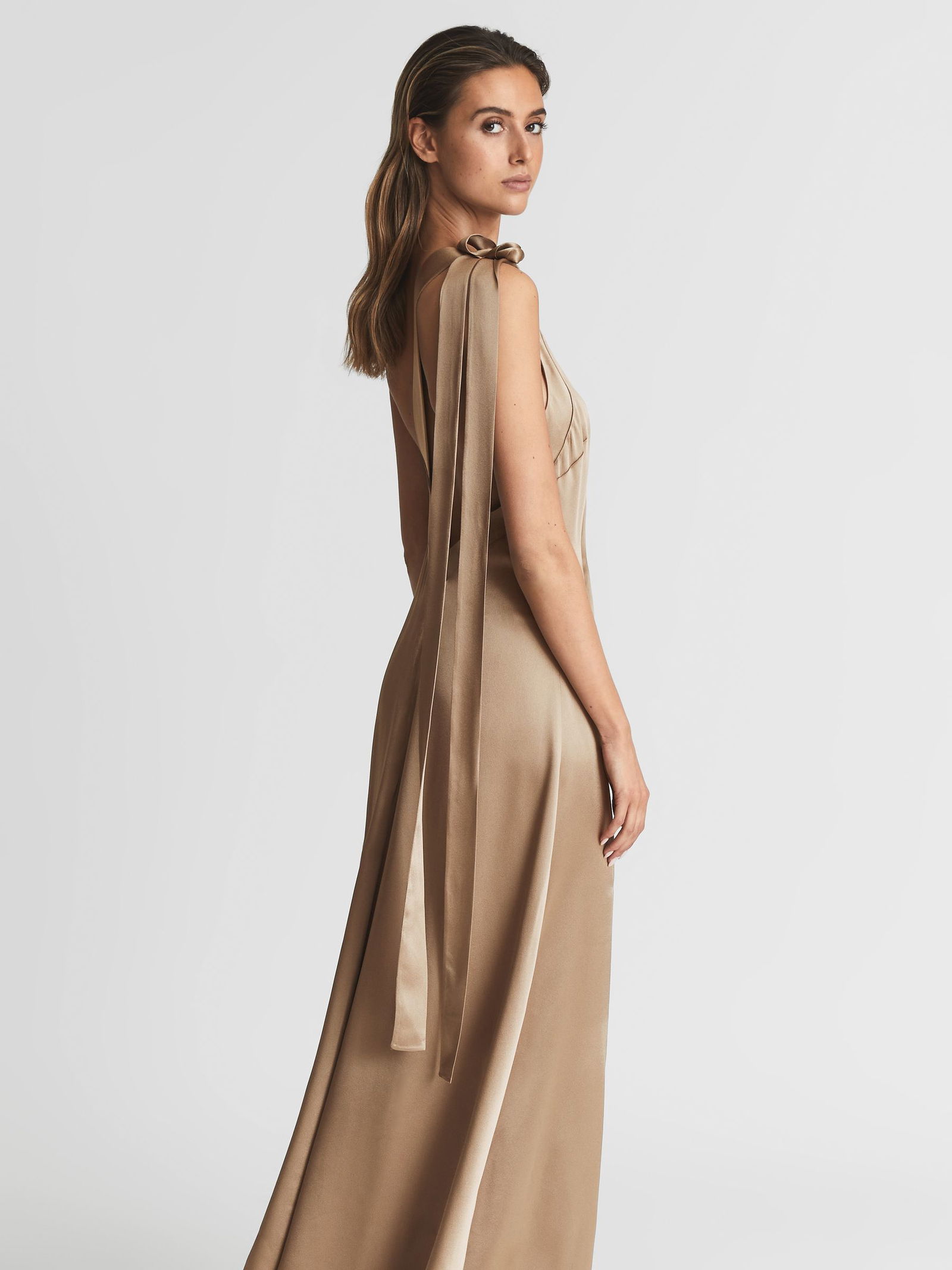 blue dress for baby girl One-Shoulder Brown Midi Dress with Beaded Belt main image 0