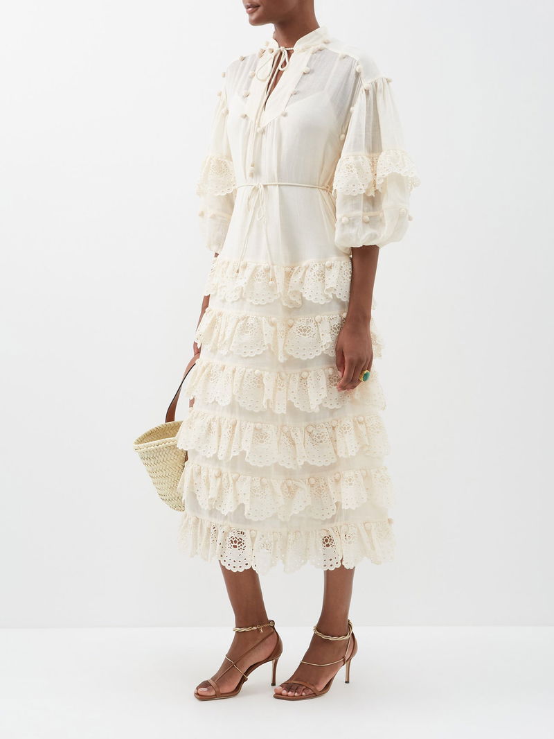 zimmermann lyre linen dress Zimmermann - Lyre Khaki Palm Picnic Dress