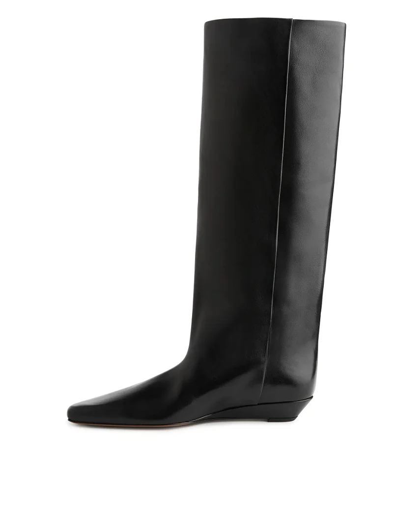 ARKET Wide-Shaft Wedge Boots in Black | Endource