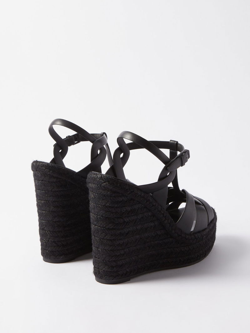 SAINT LAURENT Tribute 130 Leather Wedge Espadrilles endource