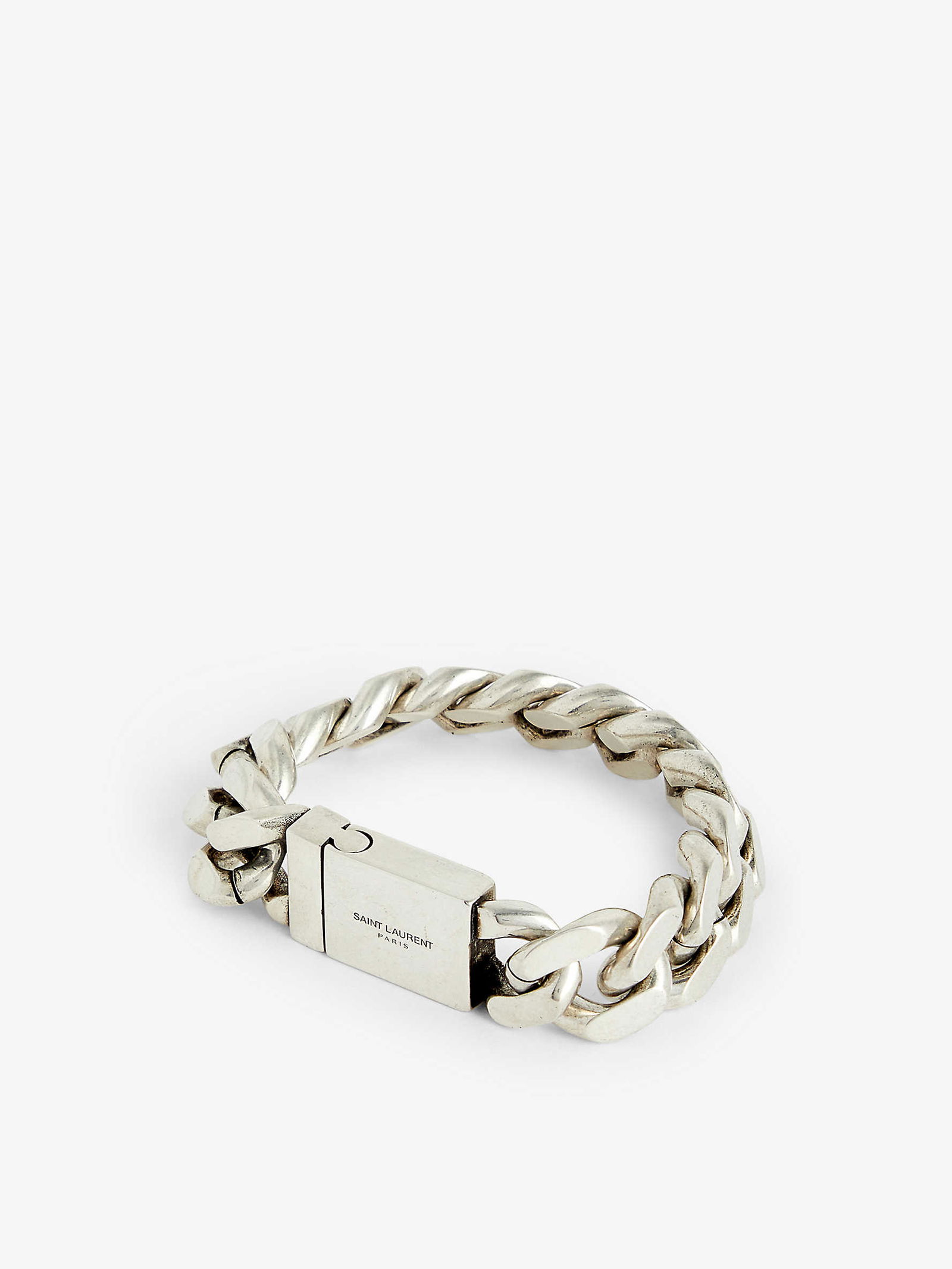 SAINT LAURENT Carry Over Brass Bracelet in Argent Oxyde | Endource