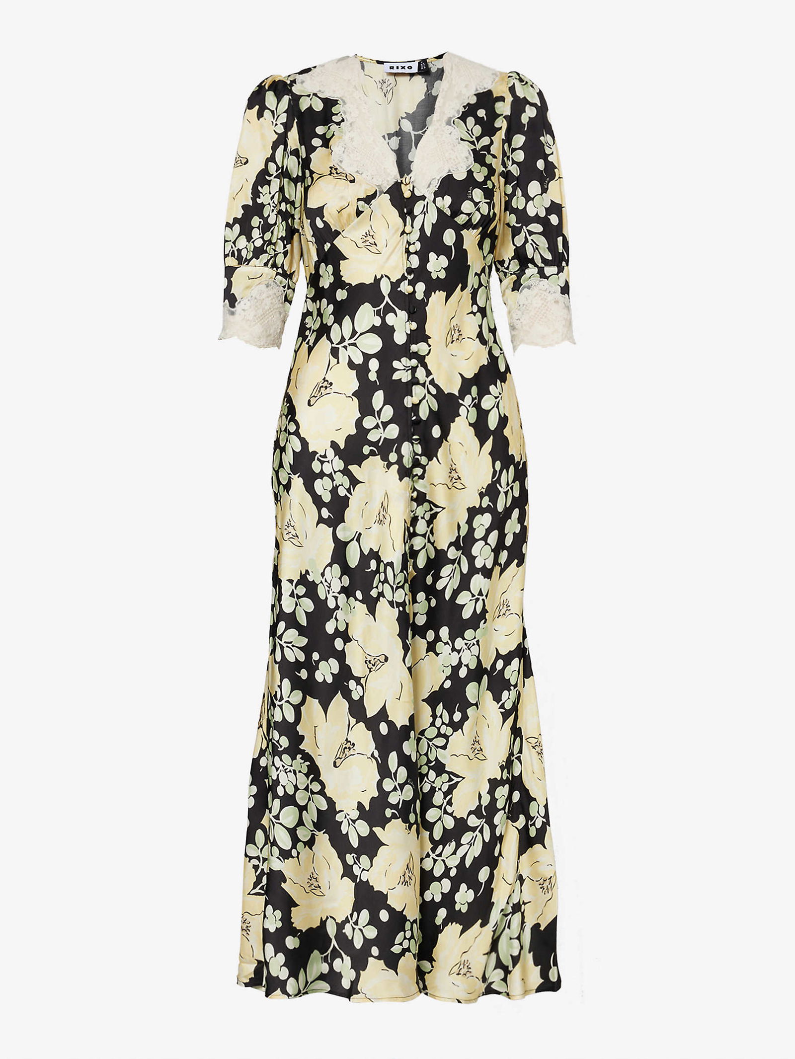 rixo gold leaf dress 45% off Simone Lace-Trimmed Satin Maxi Occasion:Evening