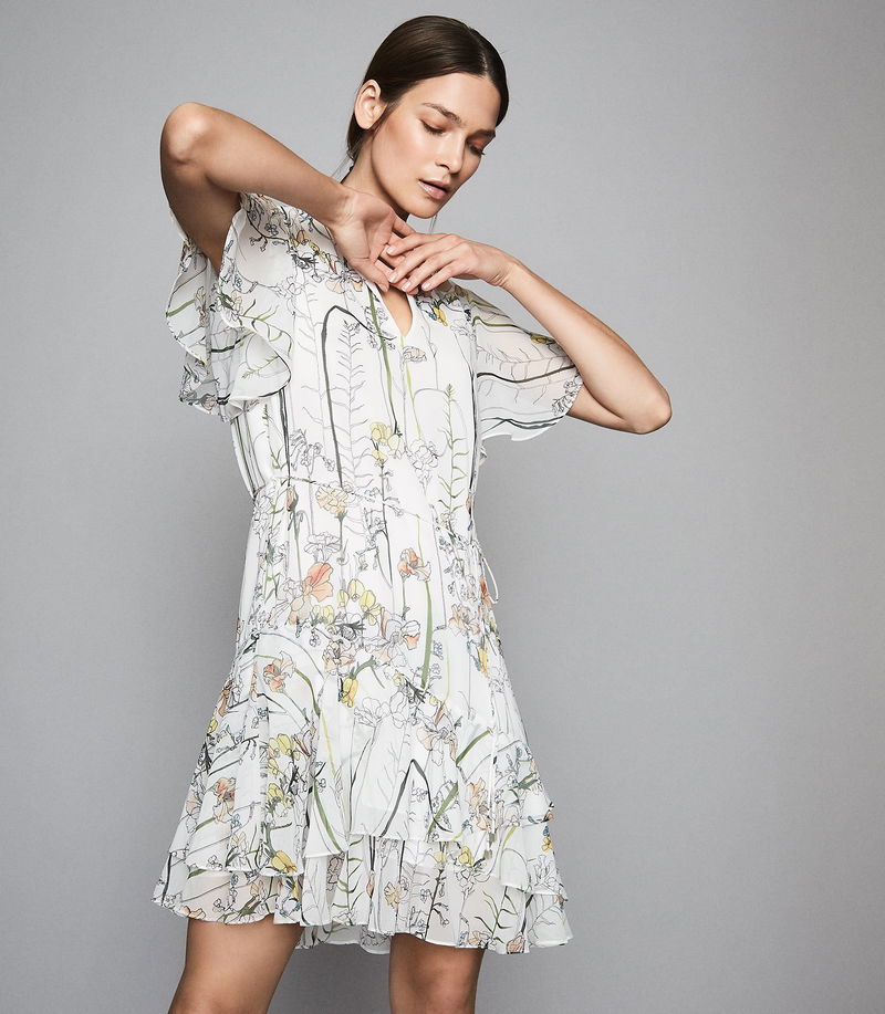 reiss floral mini dress Reiss Fitted Floral Print Mini Dress in Black/Pink