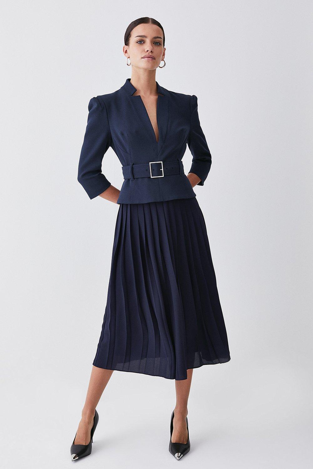 karen millen navy pleated dress KAREN MILLEN Structured Forever Pleated Dress