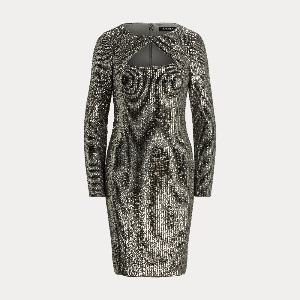 LAUREN RALPH LAUREN Twist-Front Sequined Cocktail Dress | Endource