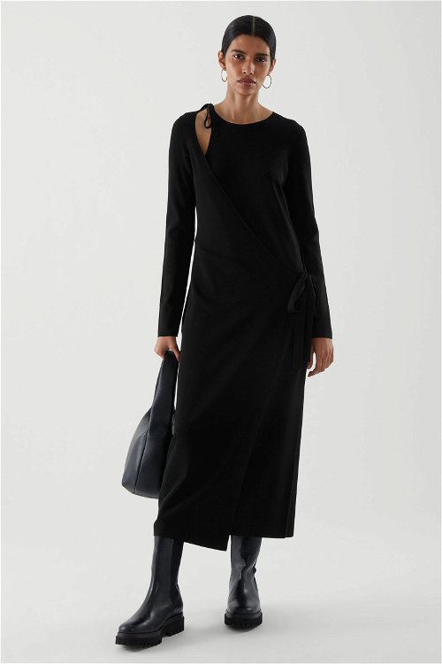 COS Asymmetric Knitted Wrap Dress in Black | Endource