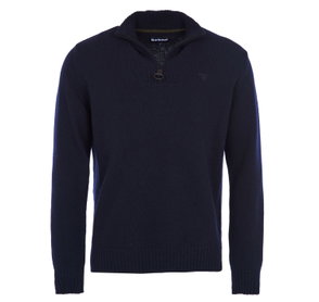 Navy Barbour textured quarter-zip sweater with a silver zipper and logo.