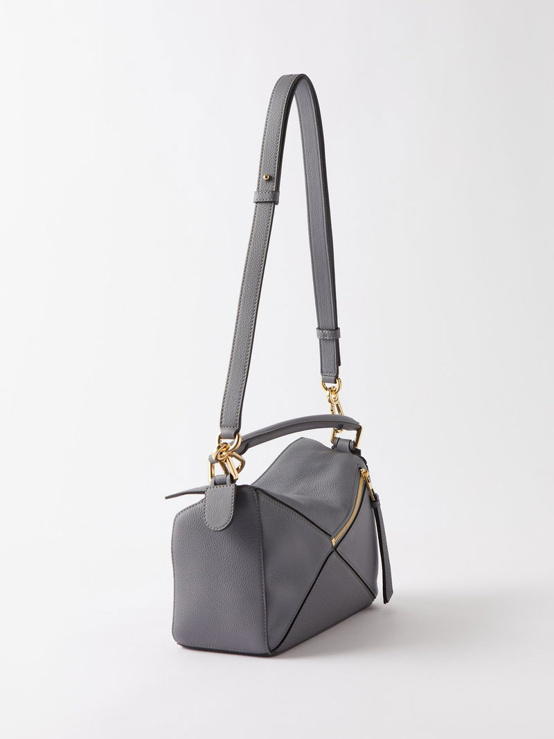LOEWE Puzzle Small GrainedLeather CrossBody Bag in Grey Endource
