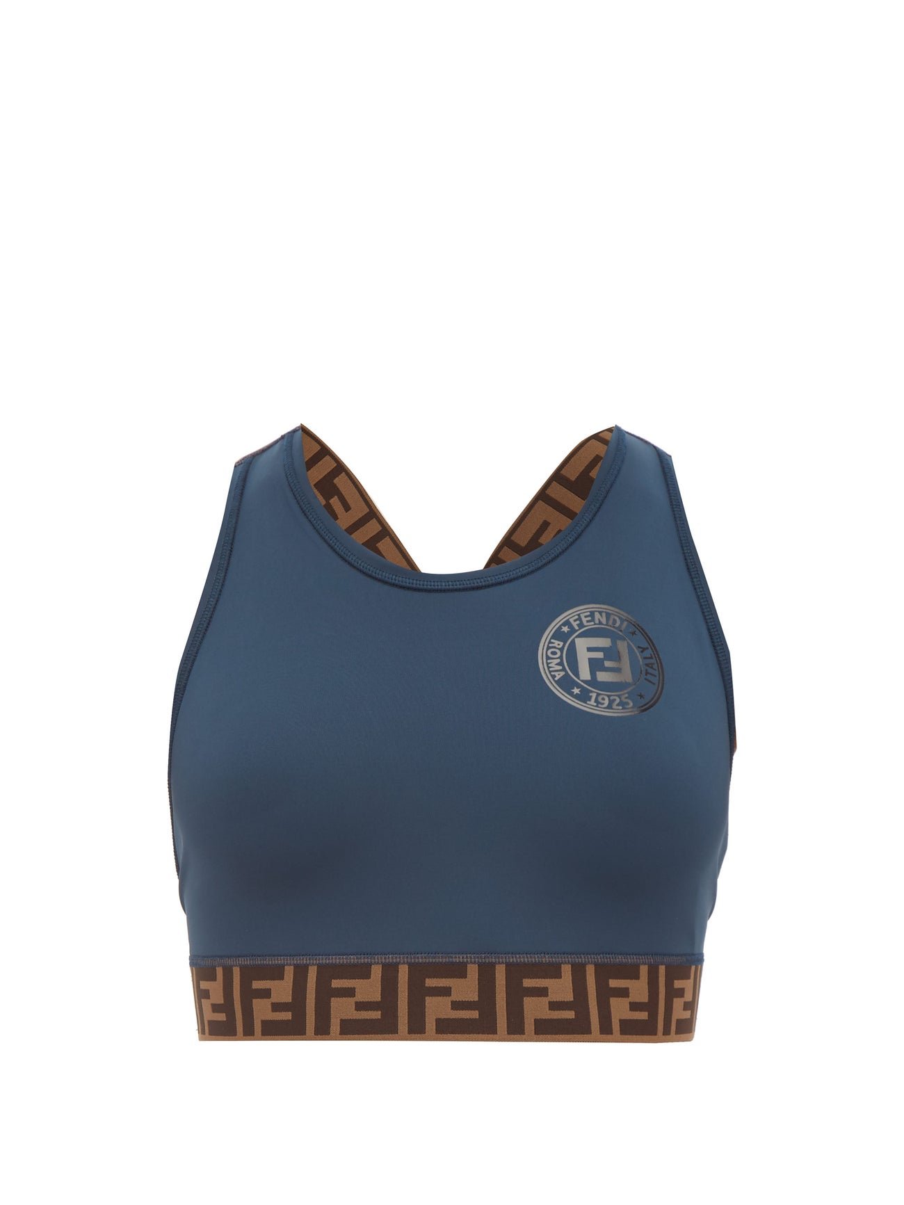 FENDI FF-Logo Stripe Performance Sports Bra in Teal blue