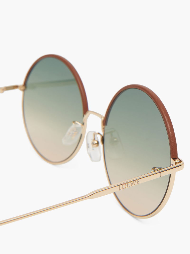LOEWE Leather-Trimmed Round Metal Sunglasses | endource display picture 1