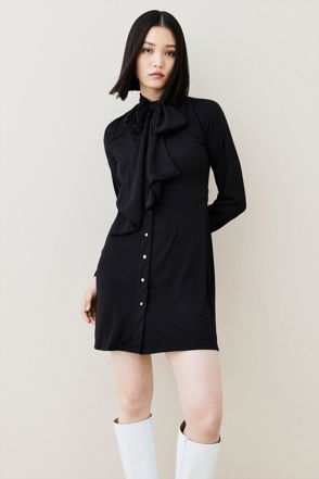 Button Through Belted Collared Jersey Dress