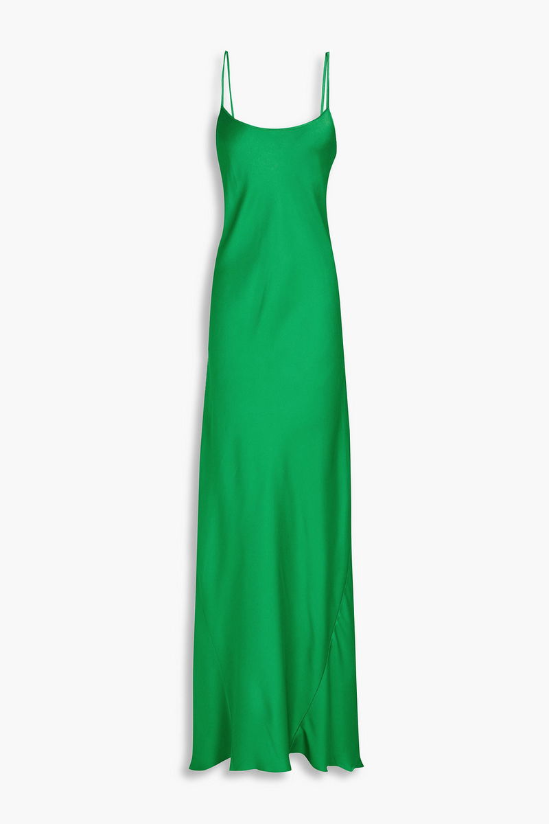 VICTORIA BECKHAM Cami Draped Satin-Crepe Maxi Slip Dress in Green