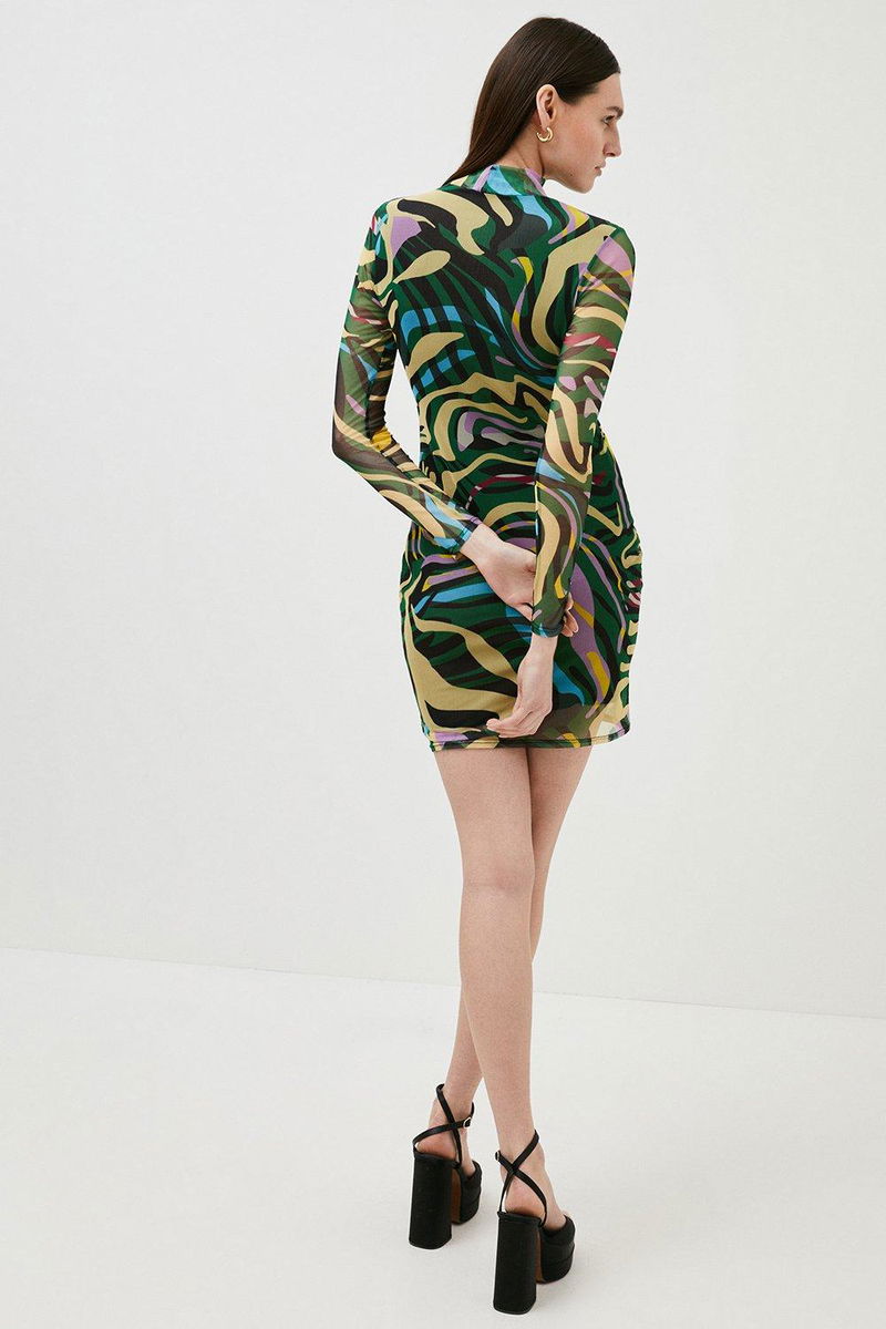 KAREN MILLEN Abstract Animal Ruched Mesh Jersey Dress | endource