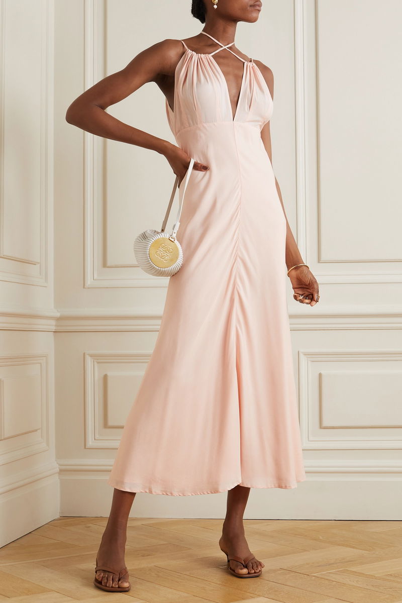 TOTEME Gathered Woven Halterneck Maxi Dress | endource