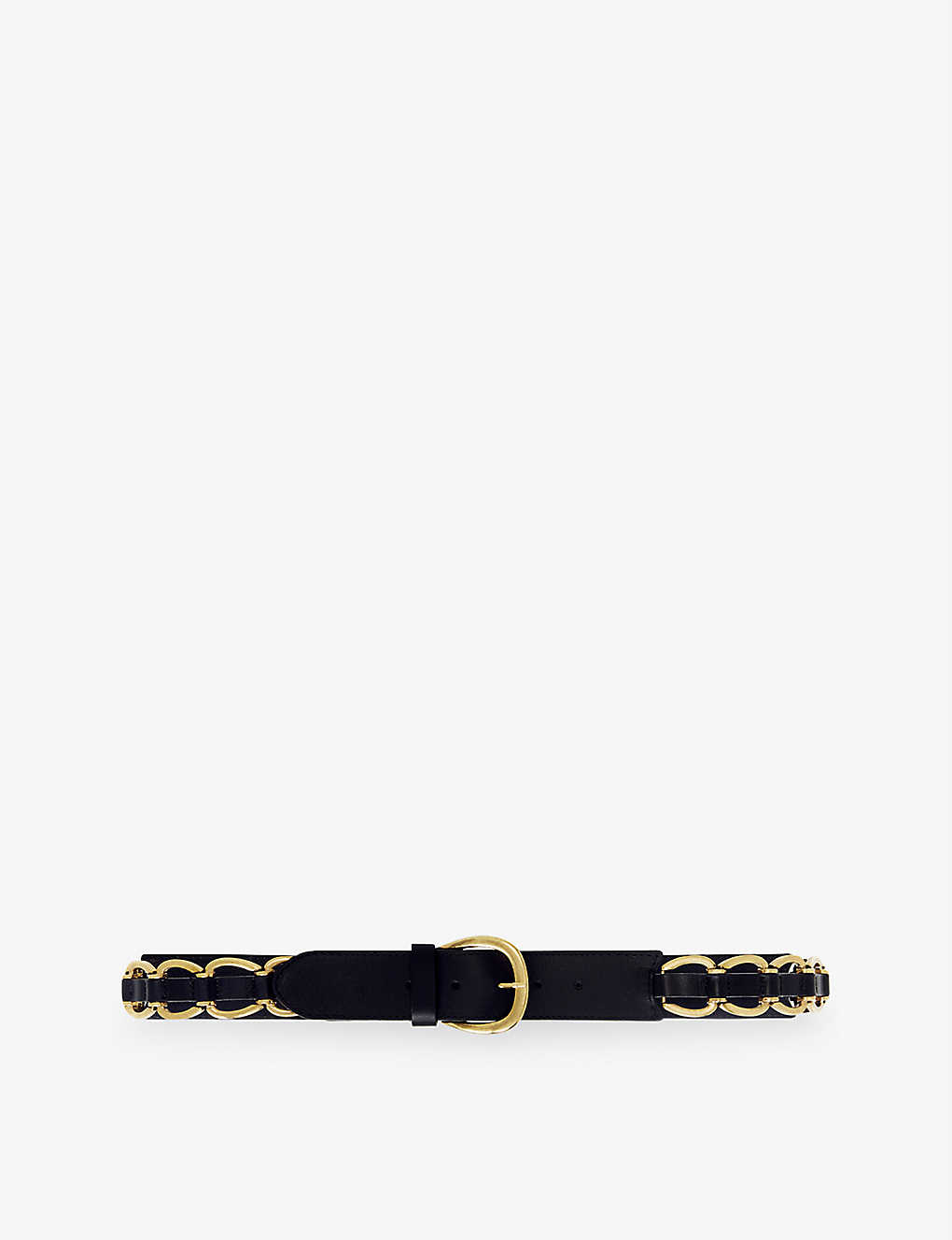 MAJE Anelia Chain-Embellished Leather Belt in NOIRGRIS | Endource