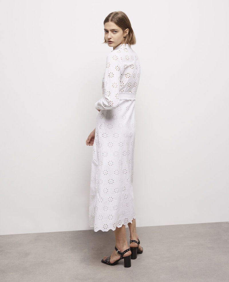 THE KOOPLES Long White Dress with Broderie Anglaise | endource