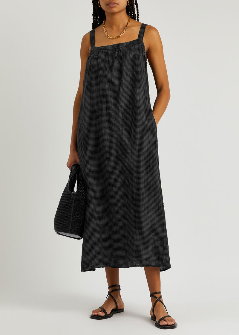 EILEEN FISHER Checked Seersucker Midi Dress | endource
