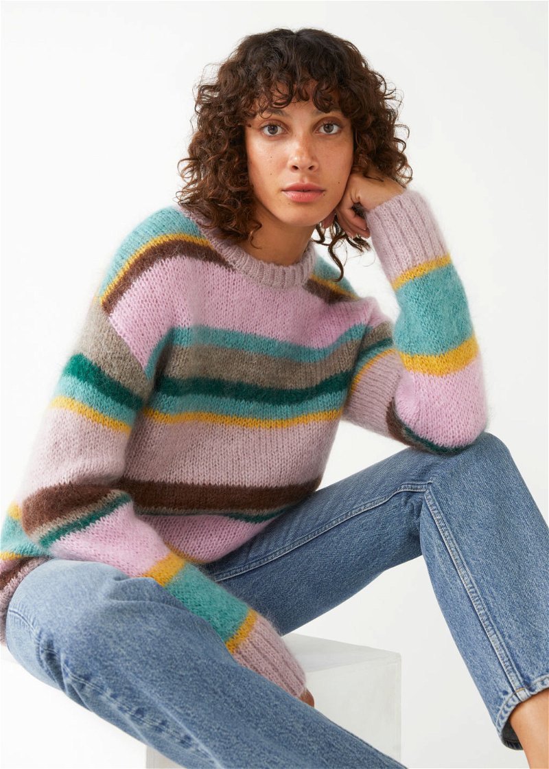 & OTHER STORIES Relaxed Mohair Knit Jumper in Pink Stripes | Endource