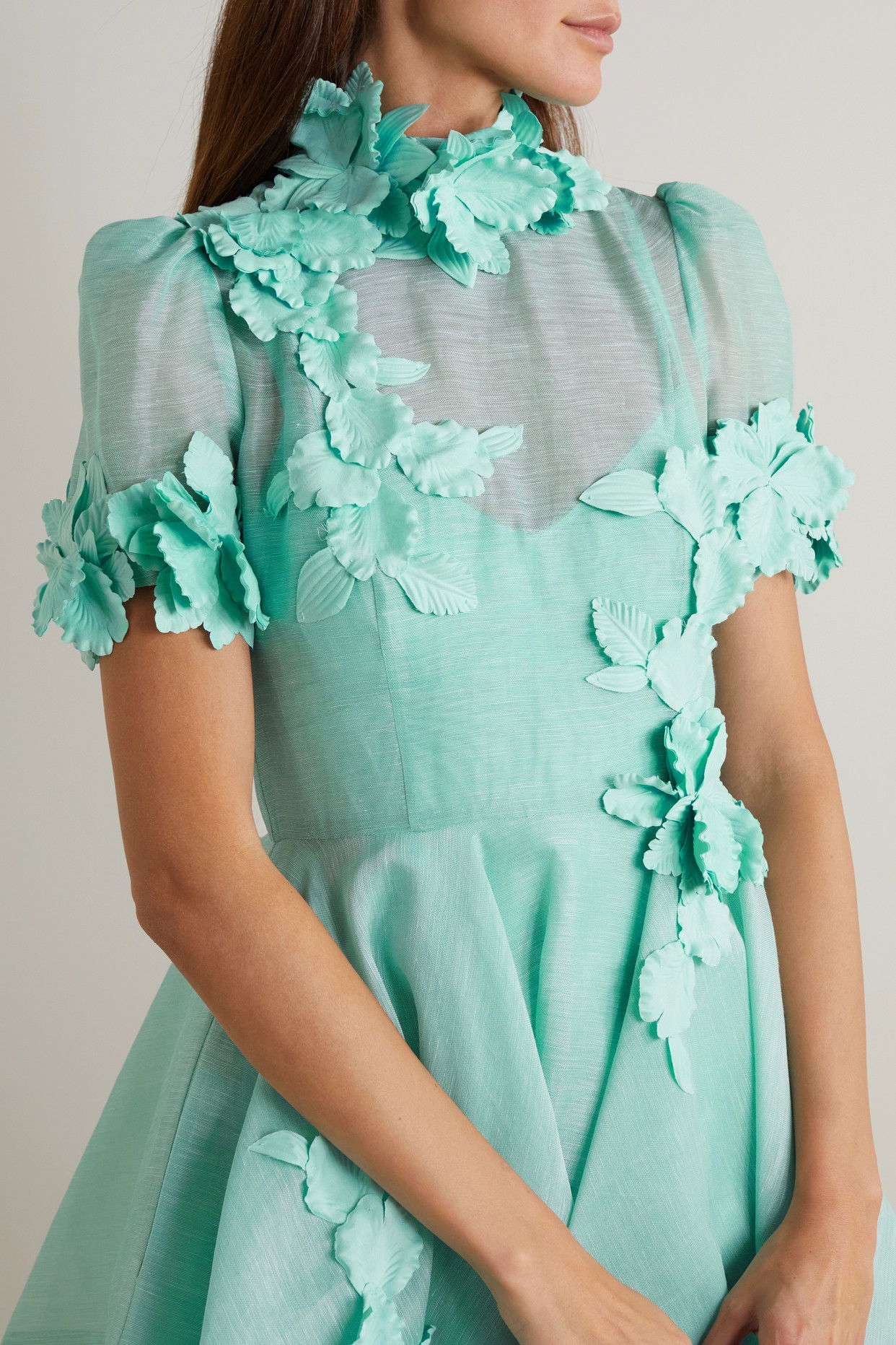 green emerald velvet dress Zimmermann The High Tide Embroidered Mini in Ivory main image 1