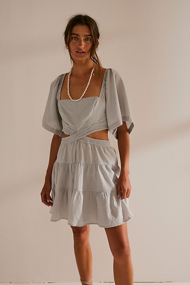 long sleeve beige mini dress Shona Joy - La Lune Asymmetrical Long Sleeve Mini Dress - Cream