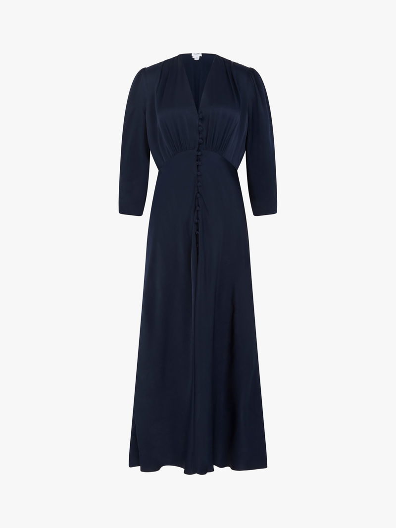 GHOST Madison Satin Maxi Dress in Navy | Endource