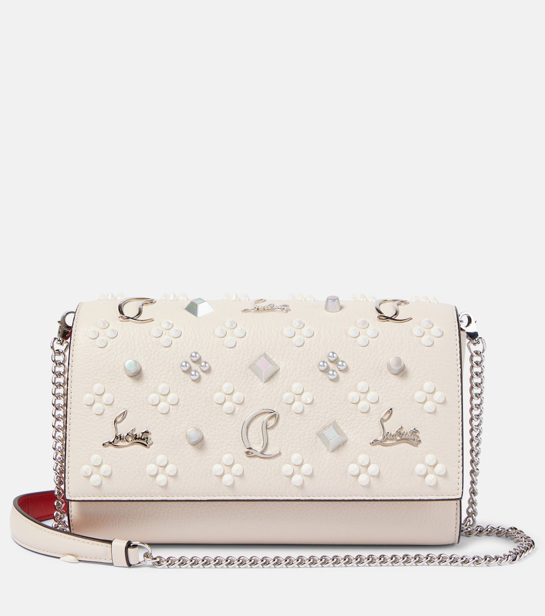 CHRISTIAN LOUBOUTIN Paloma Embellished Leather Clutch in Neutrals ...