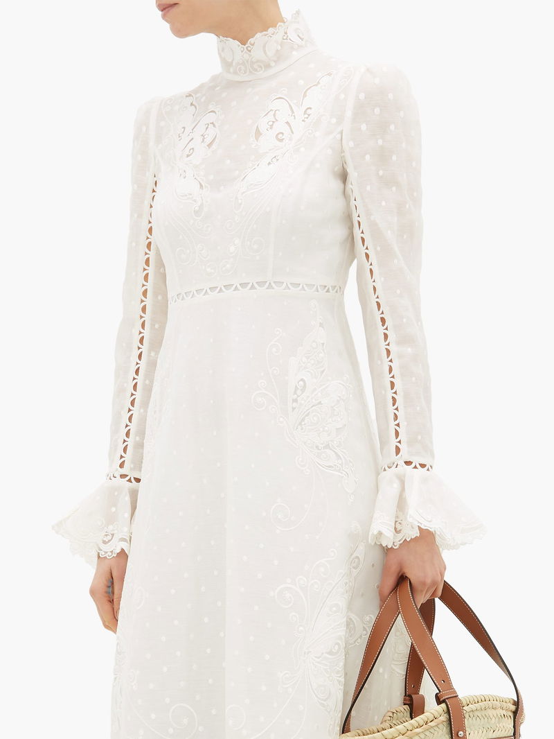 ZIMMERMANN Super Eight High-Neck Linen-Blend Dress | endource