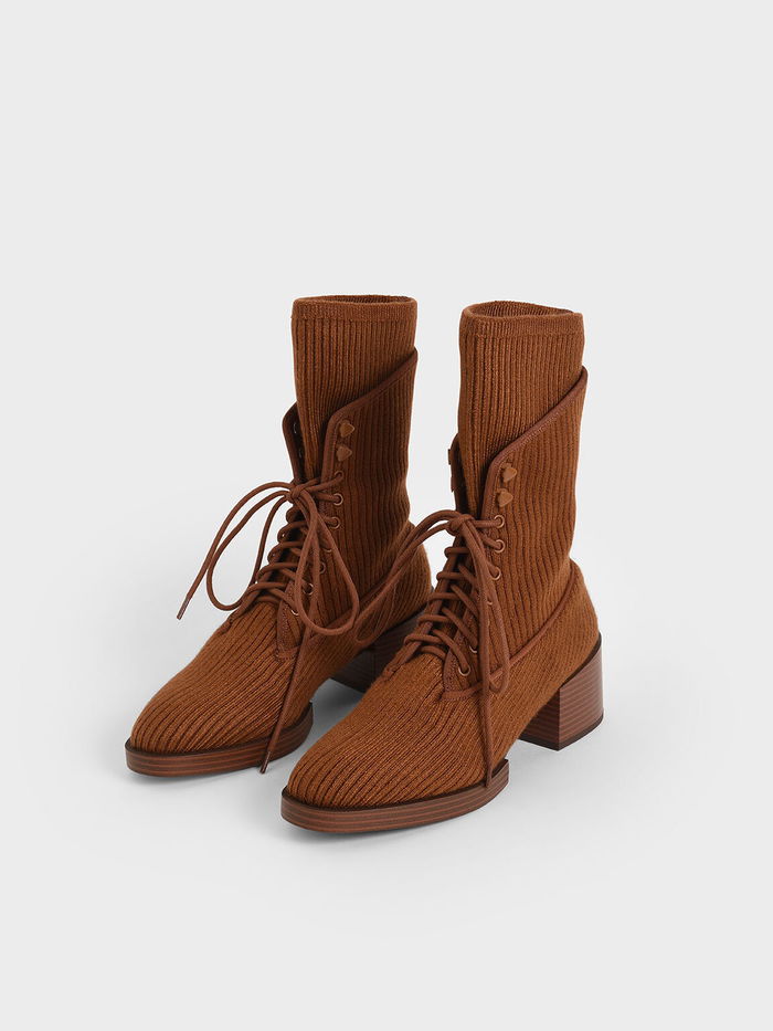 CHARLES & KEITH Knitted Lace-Up Ankle Boots | Endource