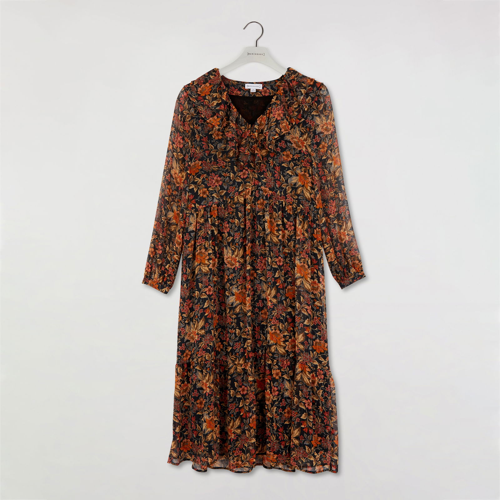 WAREHOUSE Winter Bloom Trapeze Dress in Multi