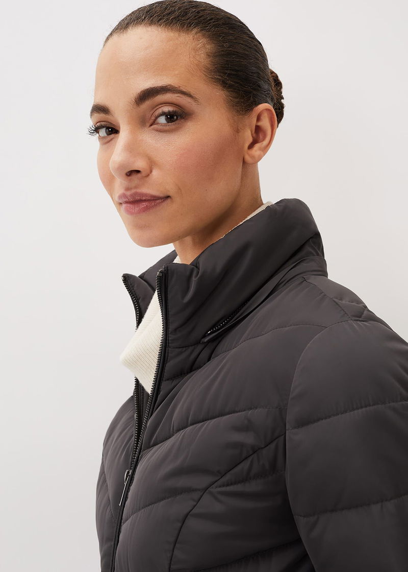 PHASE EIGHT Joanie Short Quilted Puffer Coat in Charcoal | Endource