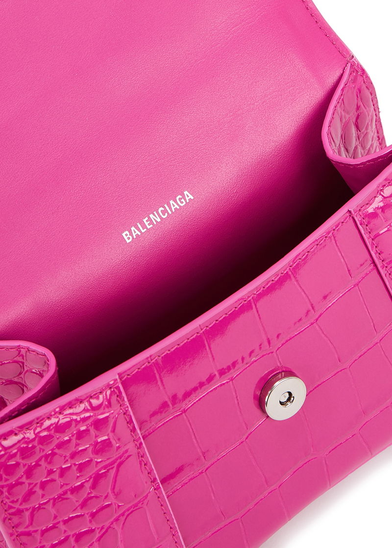 Balenciaga Hourglass Xs Crocodile-effect Leather Bag In Fuchsia