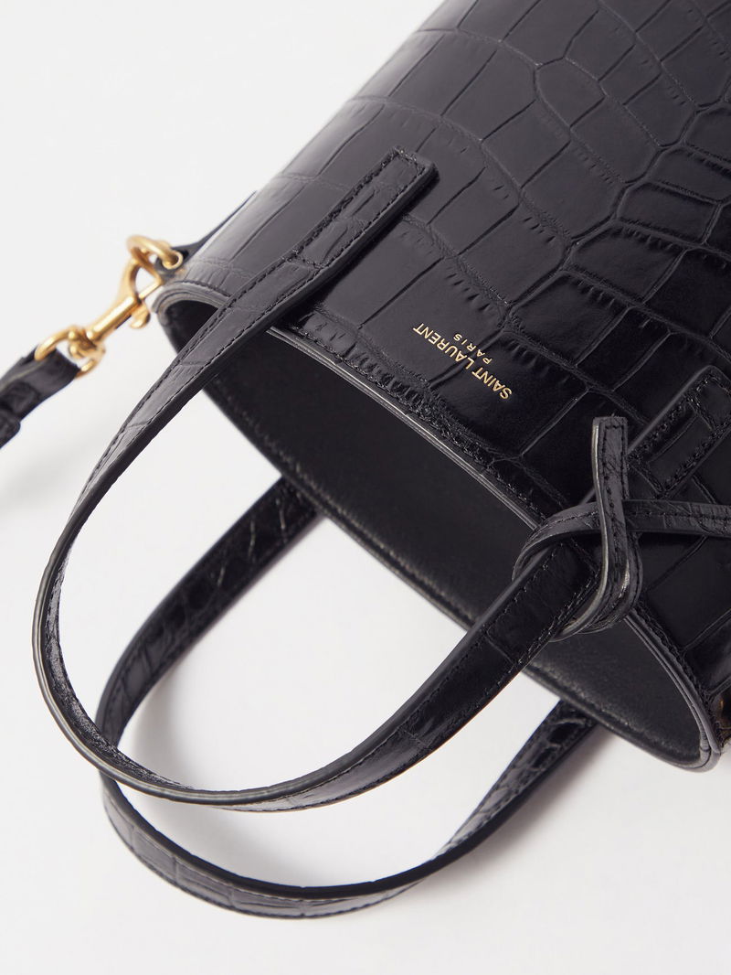 SAINT LAURENT Toy mini croc-effect leather tote