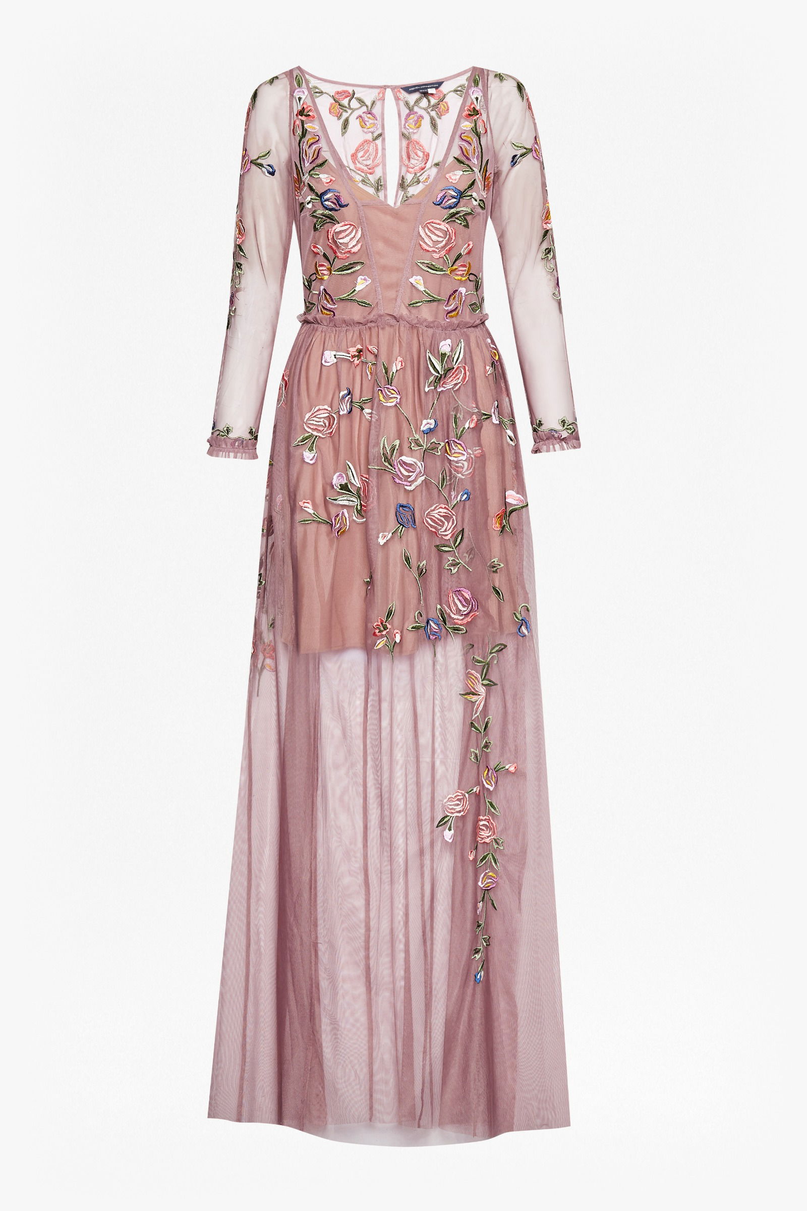 FRENCH CONNECTION Katalina Sheer Maxi Dress in Tyrian Rose | Endource