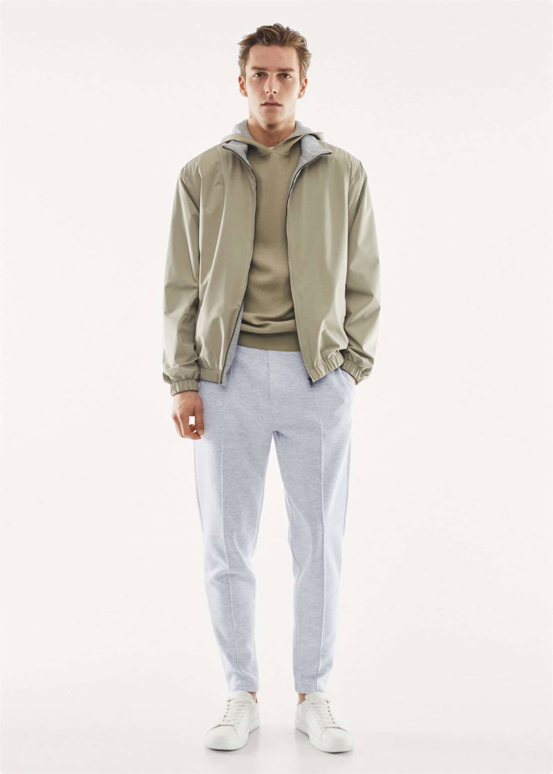 MANGO Plush Cotton Joggers in Light Heather Grey