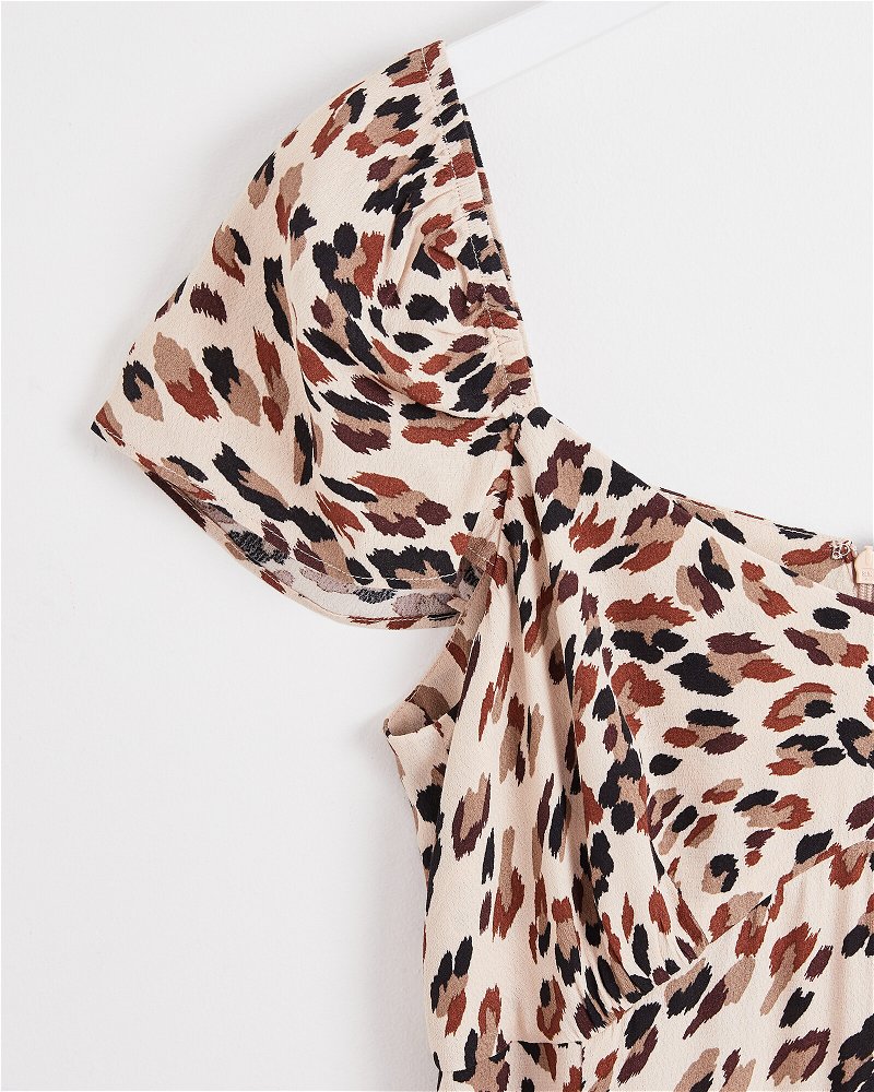 Oliver Bonas + Natural Leopard Print Brown Mesh Midi Dress