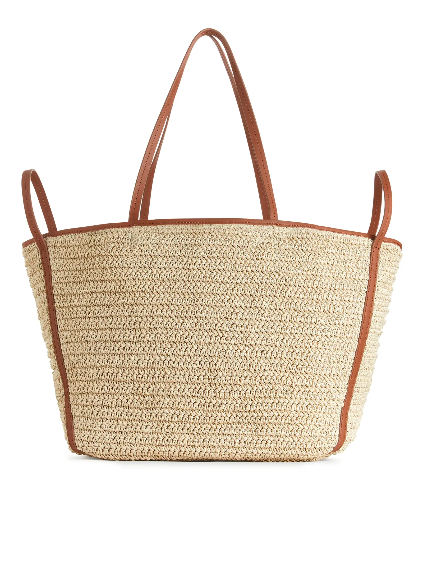 ARKET Leather Detailed Straw Tote in Beige/Brown Endource