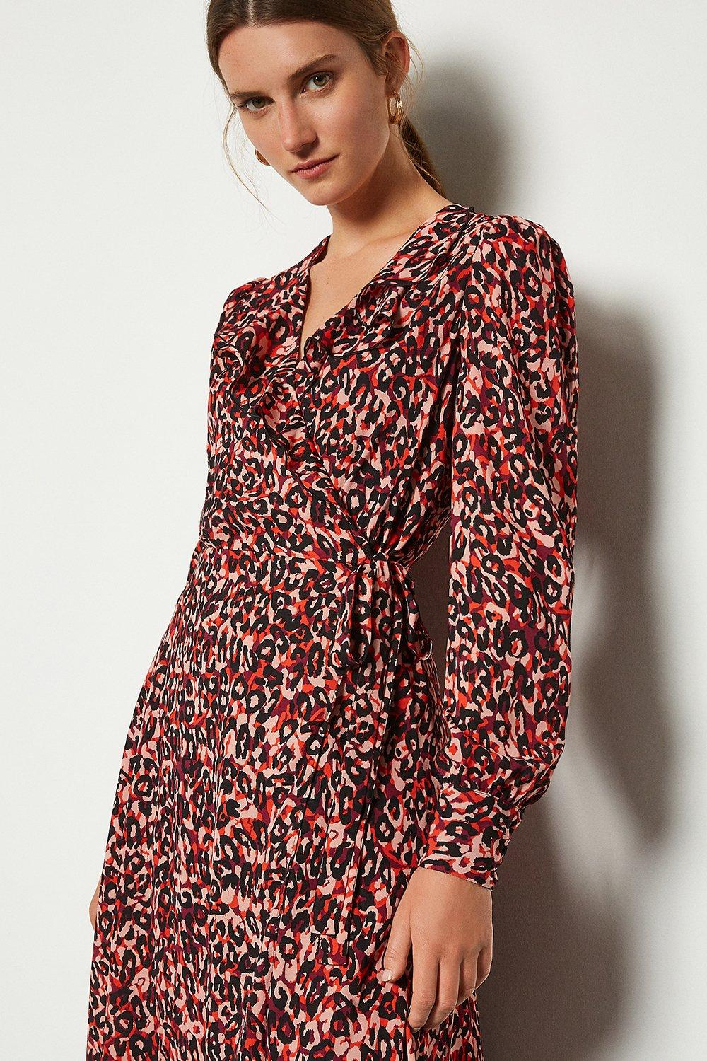 karen millen red leopard print dress Karen Millen Red Black Leopard Print Knit Mini Dress Long Sleeve Size Small