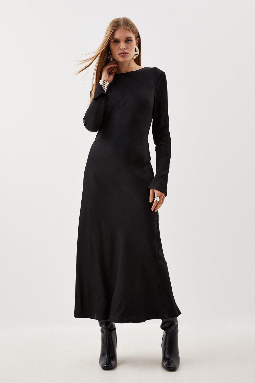 KAREN MILLEN Petite Viscose Satin Long Sleeve Maxi Dress | endource