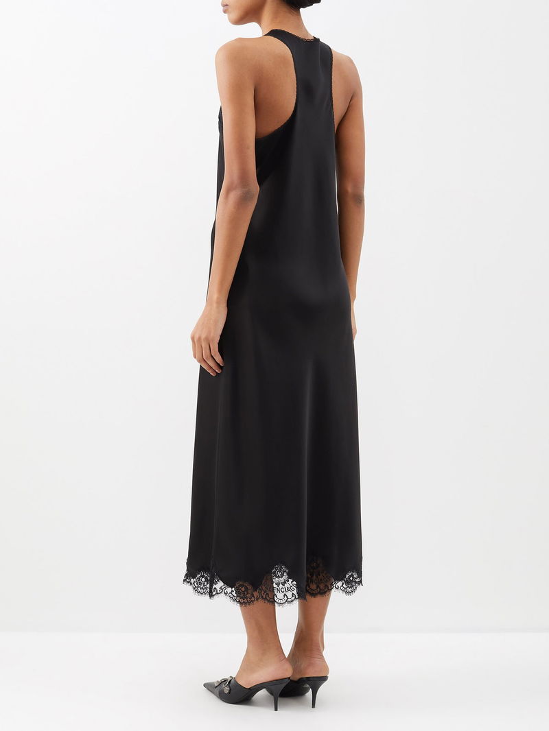 BALENCIAGA Lace-Trimmed Satin Midi Dress | endource