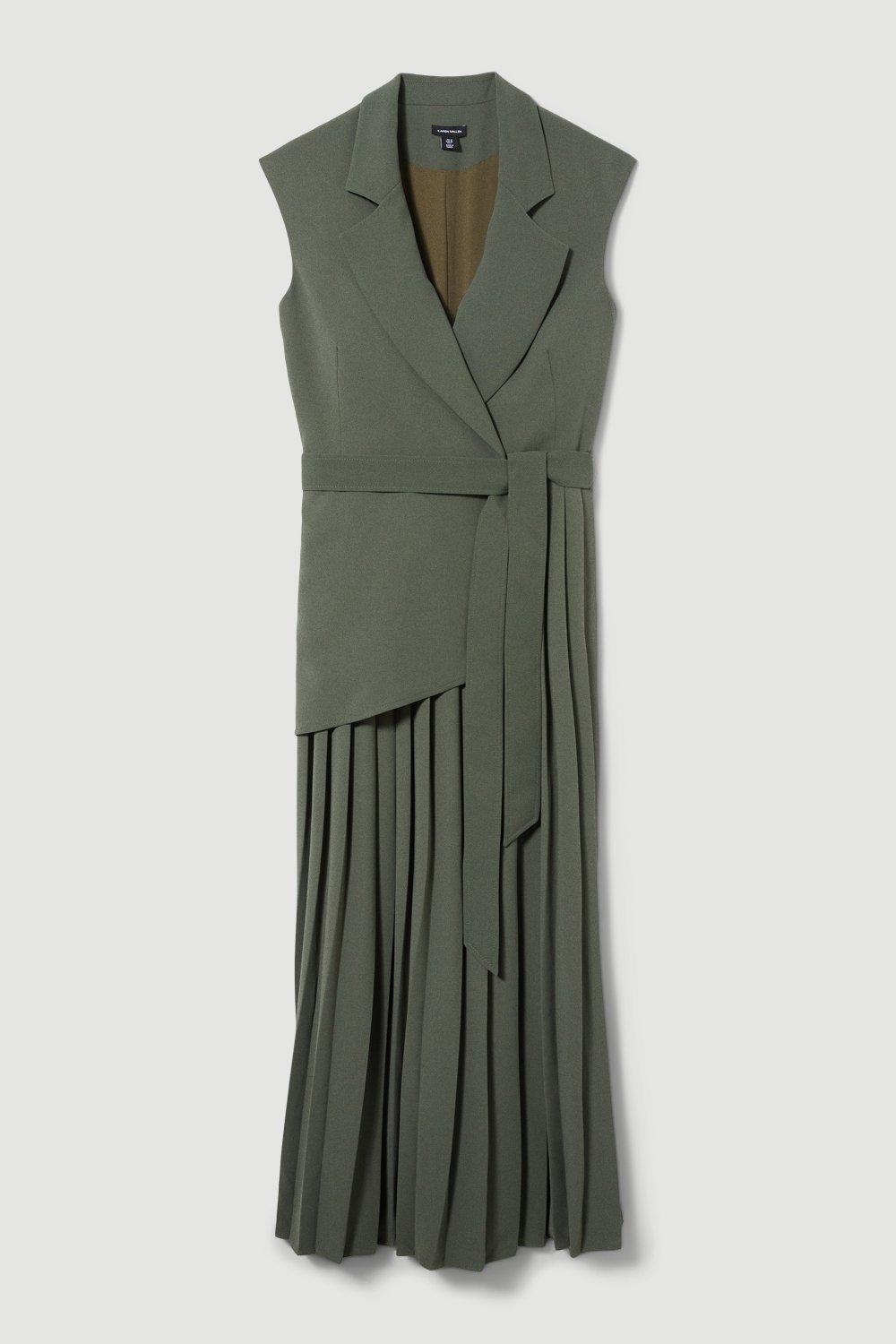 karen millen military pleated dress Black Tailored Military Pleat Side Panel Mini Dress