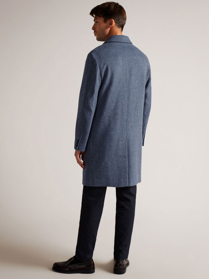 TED BAKER Raydon Wool Single Breasted Coat in Mid Blue | Endource