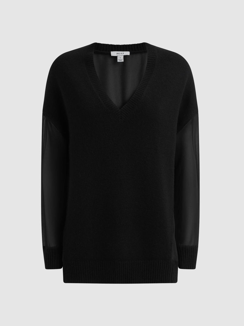 Shelly Sheer Panel Knit Cardigan Shelly Sheer Panel Knit Cardigan