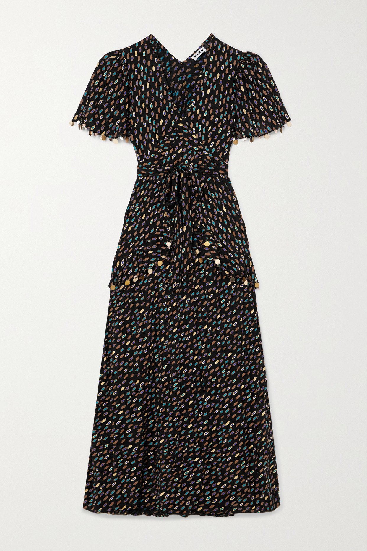 RIXO Jane Belted Printed Silk-Chiffon Maxi Dress in Black | Endource