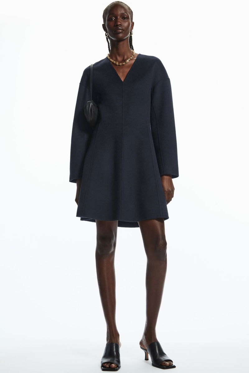 cos oversized v neck wool dress COS V-Neck Double-faced Wool Dress
