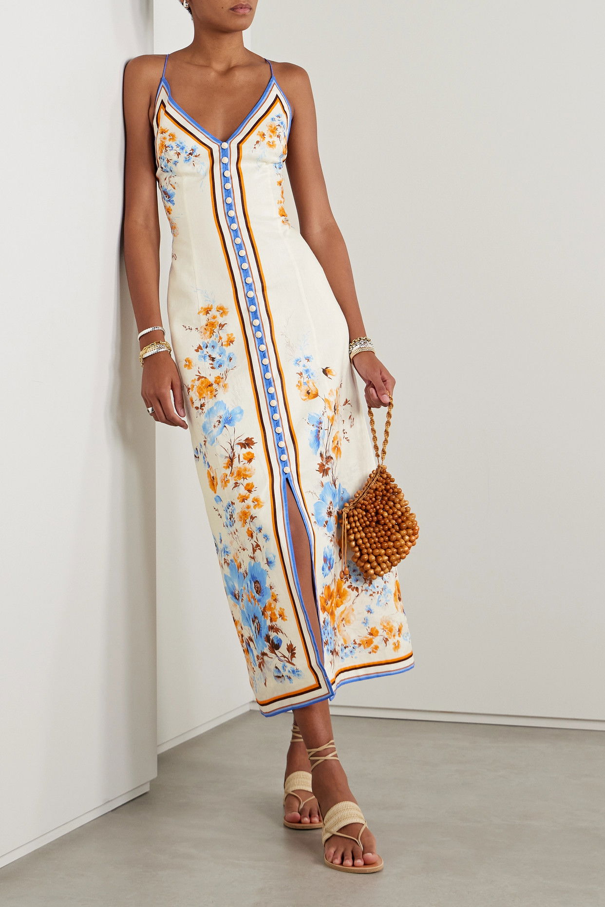 ZIMMERMANN Halcyon Printed Linen Midi Dress | endource